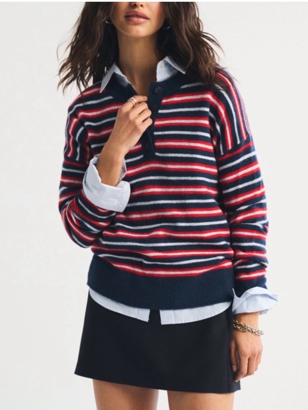 NEW Abercrombie & Fitch Navy, Red & White Preppy Stripe Henley Sweater